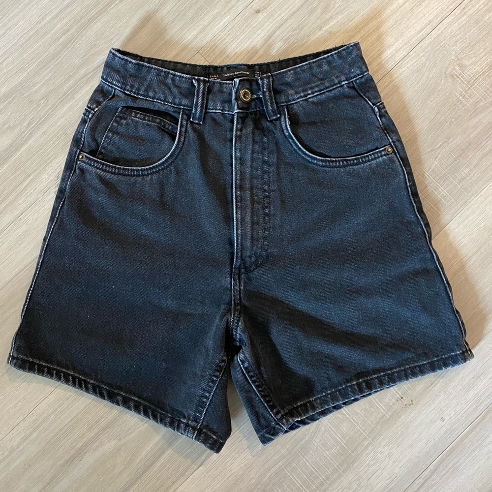 Zara High Waisted Black Denim Shorts
